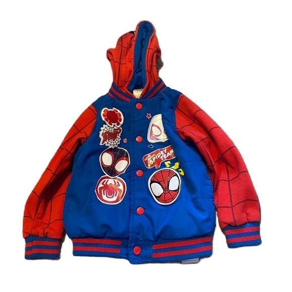 Disney Spidey and His Friends Hooded Jacket Sz 4 Hooded Snap Button Blue Red - Picture 1 of 6